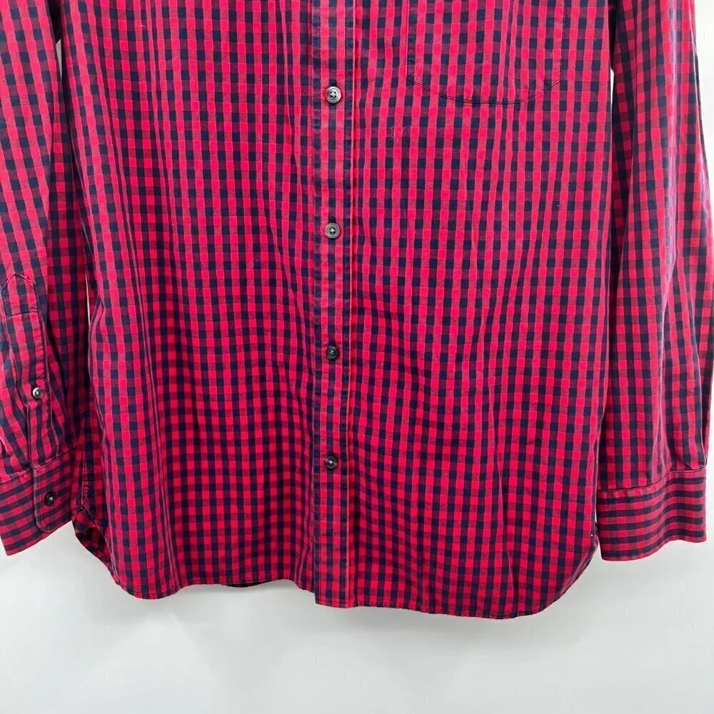 Banana Republic Men's Tailored Slim Fit Button Up Shirt Red/Blue Check Large